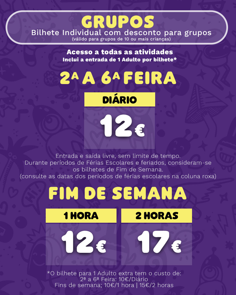 Preços Grupos KidsZone Matosinhos